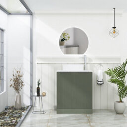 Royal Bathrooms Evora 700mm Sage Green Fluted Floor Standing Countertop Vanity Unit 2 Door With Art Basin - thumbnail 2