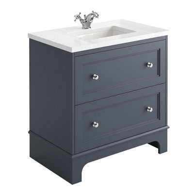 Plum&clay Beckett Dark Grey Floor Standing Traditional Bathroom Vanity Unit With White Worktop & Ceramic Basin (W)650mm (H)850mm - image 1