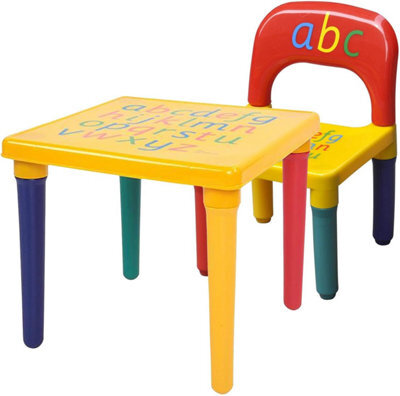 ATEK Abc Alphabet Plastic Table & Chair Set Vibrant Durable Furniture Learning & Play Multi-Color For Toddler Yellow & Red - image 1