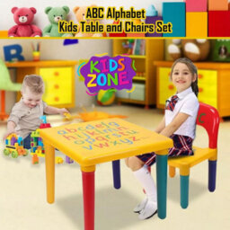 ATEK Abc Alphabet Plastic Table & Chair Set Vibrant Durable Furniture Learning & Play Multi-Color For Toddler Yellow & Red - thumbnail 4