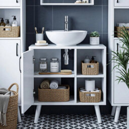 Under Sink Cabinet Bathroom Basin Unit Cupboard Storage Furniture & Shelf White - thumbnail 6
