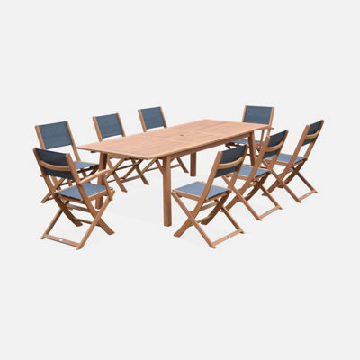 Sweeek - 8-Seater Extendable Wooden Garden Table Set With 8 Chairs Natural 240X100X75 Cm - Almeria 8 - image 1