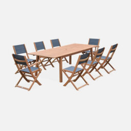Sweeek - 8-Seater Extendable Wooden Garden Table Set With 8 Chairs Natural 240X100X75 Cm - Almeria 8 - thumbnail 1