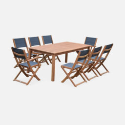 Sweeek - 8-Seater Extendable Wooden Garden Table Set With 8 Chairs Natural 240X100X75 Cm - Almeria 8 - thumbnail 2