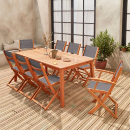 Sweeek - 8-Seater Extendable Wooden Garden Table Set With 8 Chairs Natural 240X100X75 Cm - Almeria 8 - thumbnail 7