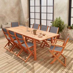 Sweeek - 8-Seater Extendable Wooden Garden Table Set With 8 Chairs Natural 240X100X75 Cm - Almeria 8 - thumbnail 6