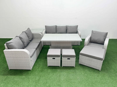 Fimous 10 Seater Poly Rattan Outdoor Garden Furniture Adjustable Lifting Dining Or Coffee Table Sofa Set 3 Stools Side Table - image 1