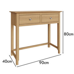 Fwstyle 2 Drawer Dressing Table Vanity Makeup Natural Oak (H) 80Cm (W) 90Cm (D) 40Cm - thumbnail 6