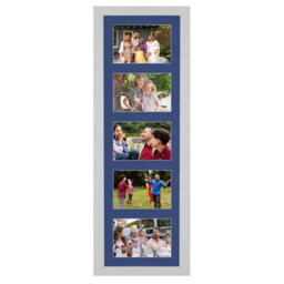 AK Frames 26X8 Silver Modern Multi Photo Frame With Blue Mount - Holds 5 Apertures (5X) 6X4 Photos