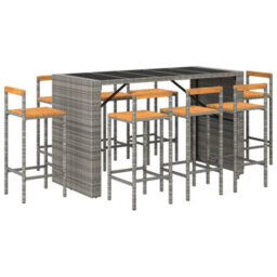 Berkfield 9 Piece Garden Bar Set Grey Poly Rattan& Solid Wood Acacia - thumbnail 3