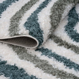 The Rugs Moodi Shaggy Green Rippletide Rug Runner Striped Thick High Pile For Living Rooms, Bedrooms, Hallways, Kitchens - thumbnail 4