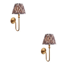 Loops Sophisticated 2 Pack Dimmable Wall Lights In Brushed Aged Brass With Pearl Grey Shades