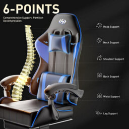 Precision Synergie Gaming Chair For Adults, Reclining Computer Chair With Footrest, Lumbar Support & Headrest, Blue Black - thumbnail 4