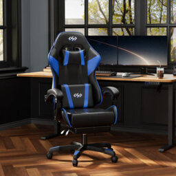 Precision Synergie Gaming Chair For Adults, Reclining Computer Chair With Footrest, Lumbar Support & Headrest, Blue Black - thumbnail 6