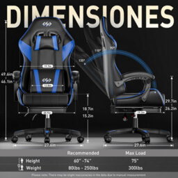 Precision Synergie Gaming Chair For Adults, Reclining Computer Chair With Footrest, Lumbar Support & Headrest, Blue Black - thumbnail 3