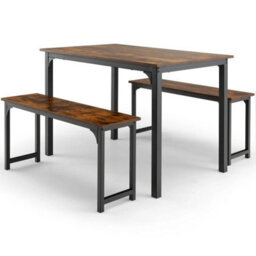 3 Pcs Brown Dining Table Set Dining Table & 2 Benches Kitchen - thumbnail 6