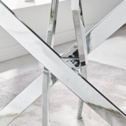 Furniturebox Uk Leonardo Glass And Chrome Metal Dining Table And 6 White Corona Silver Chairs - thumbnail 8