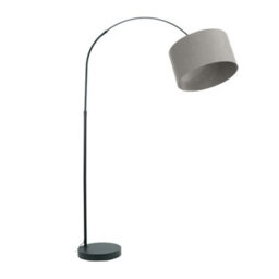 Valuelights Louis Black Arched Curved Floor Lamp With Grey Fabric Drum Lamp Shade - thumbnail 2