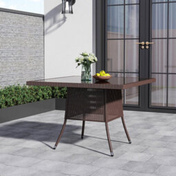 Breeins 105Cm W Rustic Wicker Outdoor Dining Table With Tempered Glass Top And Parasol Hole, Brown - thumbnail 2