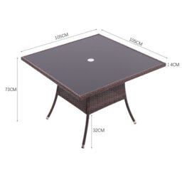 Breeins 105Cm W Rustic Wicker Outdoor Dining Table With Tempered Glass Top And Parasol Hole, Brown - thumbnail 6