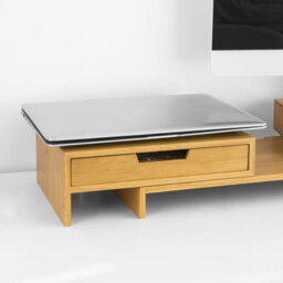 Sobuy Bbf04-N, 2 Drawers Bamboo Computer Screen Monitor Stand Desk Organizer, W60Xd22Xh11 - thumbnail 9