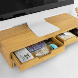 Sobuy Bbf04-N, 2 Drawers Bamboo Computer Screen Monitor Stand Desk Organizer, W60Xd22Xh11 - thumbnail 5
