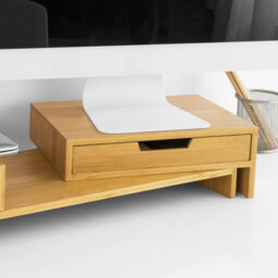 Sobuy Bbf04-N, 2 Drawers Bamboo Computer Screen Monitor Stand Desk Organizer, W60Xd22Xh11 - thumbnail 8