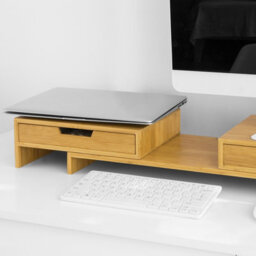 Sobuy Bbf04-N, 2 Drawers Bamboo Computer Screen Monitor Stand Desk Organizer, W60Xd22Xh11 - thumbnail 6