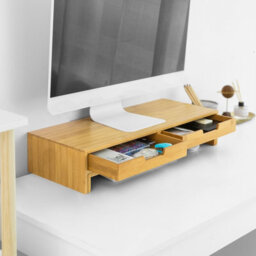 Sobuy Bbf04-N, 2 Drawers Bamboo Computer Screen Monitor Stand Desk Organizer, W60Xd22Xh11 - thumbnail 4