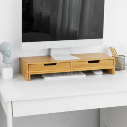 Sobuy Bbf04-N, 2 Drawers Bamboo Computer Screen Monitor Stand Desk Organizer, W60Xd22Xh11 - thumbnail 2