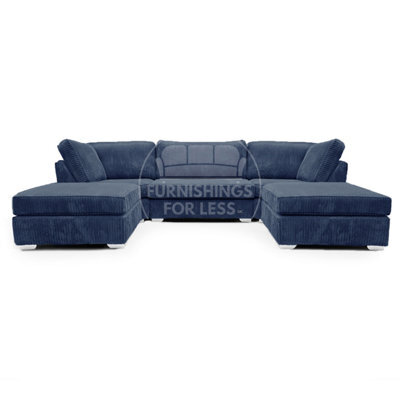 Furnishings For Less UK Bishop Navy Blue U Shaped Soft Fabric Jumbo Cord Detachable 5 Seater Large Sofa - image 1