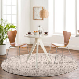 Livabliss Round Pisa-Geometric Grey Off-White Black Living Dining Bedroom Rug 160 X 160 Cm Easy Care, Non Shedding - thumbnail 2