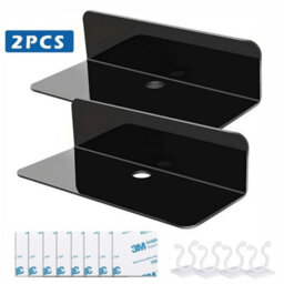 Black Floating Wall Shelves Adhesive Shelf With Accessories Acrylic Small Shelf - thumbnail 1