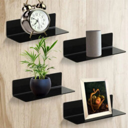 Black Floating Wall Shelves Adhesive Shelf With Accessories Acrylic Small Shelf - thumbnail 5