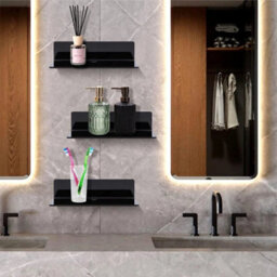 Black Floating Wall Shelves Adhesive Shelf With Accessories Acrylic Small Shelf - thumbnail 4