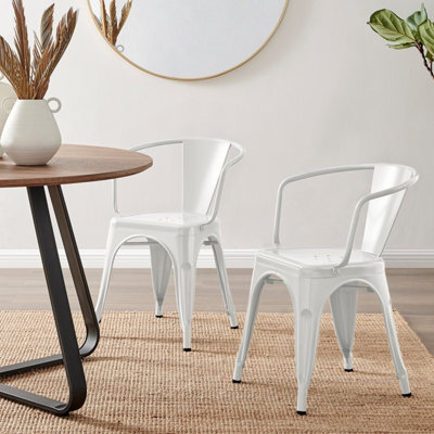 Furniturebox Set Of 2 White Colton Tolix Style Stackable Industrial Metal Dining Chair With Arms - image 1