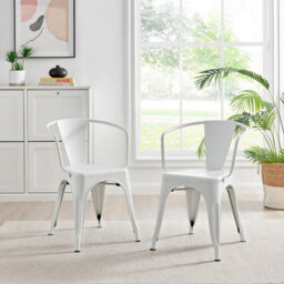 Furniturebox Set Of 2 White Colton Tolix Style Stackable Industrial Metal Dining Chair With Arms - thumbnail 2