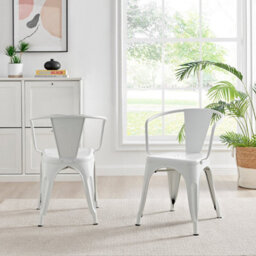 Furniturebox Set Of 2 White Colton Tolix Style Stackable Industrial Metal Dining Chair With Arms - thumbnail 3