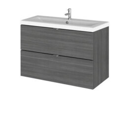 Hudson Reed Fusion Wall Hung 2 Drawer Vanity Unit & Ceramic Basin, Sink Vanity Unit, Anthracite Woodgrain, 800mm - thumbnail 4