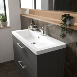 Hudson Reed Fusion Wall Hung 2 Drawer Vanity Unit & Ceramic Basin, Sink Vanity Unit, Anthracite Woodgrain, 800mm - thumbnail 2