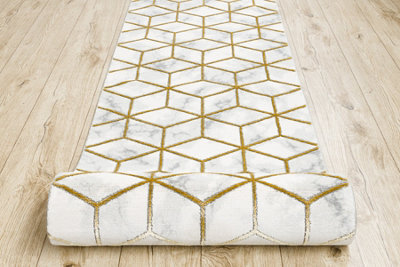 RugsX Exclusive Emerald Runner 1014 Glamour, Stylish Cube Cream / Gold 120 C  120X100 Cm - image 1