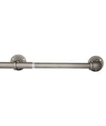 Gun Metal Industrial Room Darkening Extendable Metal Curtain Pole Set