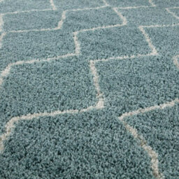 The Rugs Moroccan Shaggy Rugs And Runners Soft Fluffy Wavy Trellis Design High Pile Duck Egg Blue And Ivory Living Room Kitchen Hallway 850 - thumbnail 3
