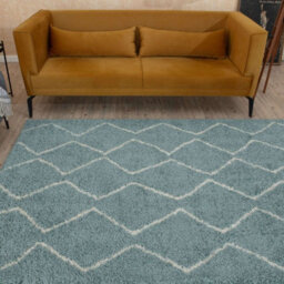 The Rugs Moroccan Shaggy Rugs And Runners Soft Fluffy Wavy Trellis Design High Pile Duck Egg Blue And Ivory Living Room Kitchen Hallway 850 - thumbnail 8