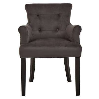 Orsina Ringback Grey Velvet Armchair For Living Room, Classic Indoor Chair With Tufting, Angular Wooden Leg Chair - image 1