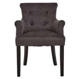 Orsina Ringback Grey Velvet Armchair For Living Room, Classic Indoor Chair With Tufting, Angular Wooden Leg Chair