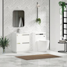 Royal Bathrooms Orion 600mm Matt White 2 Drawer Floor Standing Bathroom Vanity Unit With Carrara White Basin & Chrome Accent Trim - thumbnail 3