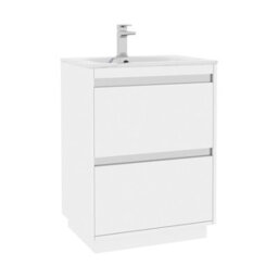 Royal Bathrooms Orion 600mm Matt White 2 Drawer Floor Standing Bathroom Vanity Unit With Carrara White Basin & Chrome Accent Trim - thumbnail 7