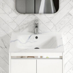 Royal Bathrooms Orion 600mm Matt White 2 Drawer Floor Standing Bathroom Vanity Unit With Carrara White Basin & Chrome Accent Trim - thumbnail 5