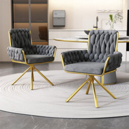 Abrihome Set Of 2, Velvet Dining Chair, Armchair, Leisure Swivel Chair With Four Metal Support Legs, Gray - thumbnail 1